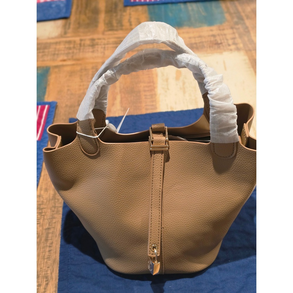 Valentino Orlandi Tan VEGAN Bucket Bag Italian Made Gold Padlock NWTT